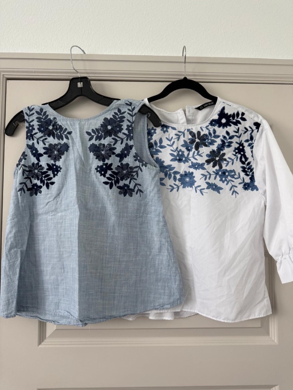 PAIR OF ZARA BLOUSES - Featuring Flower Embroidery Design - SIZE XS
